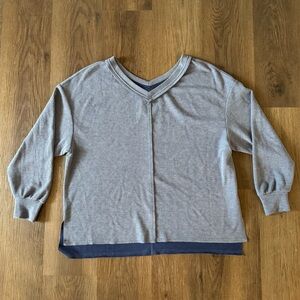 Tredy Queen Women's Blue V Neck Long Sleeve Waffle Knit Layered Top Shirt Size S